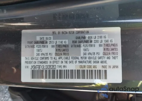 2020 Mazda Cx-5 Signature z USA, uszkodzony, nr VIN JM3KFBEY2L0835353